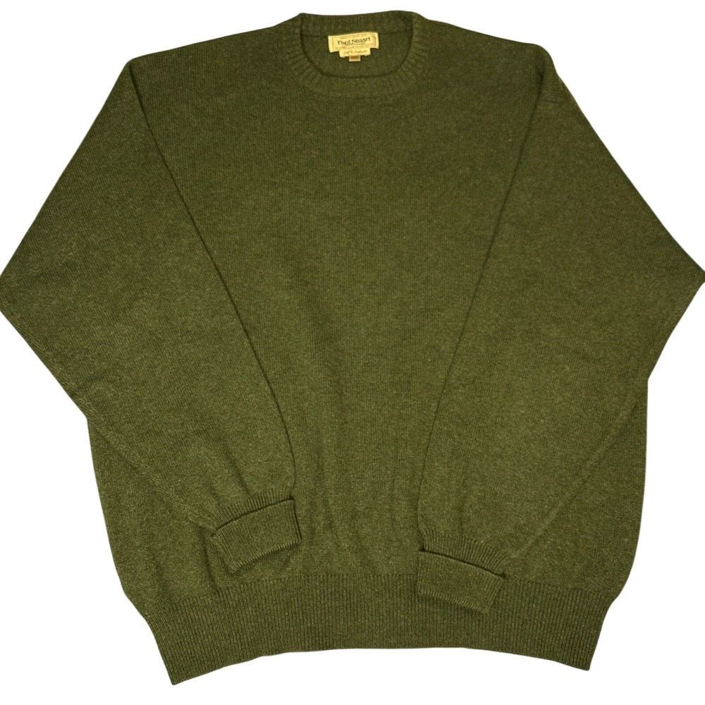 Vintage‎ Paul Stuart XXL Olive Green Cashmere Crewneck Sweater Made in Scotland